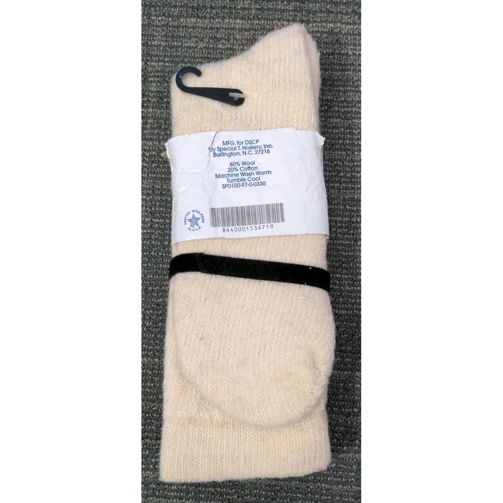 Wool Cotton Socks Men's Size 12 DSCP‎ Made in USA New Old Stock Thick Ivory